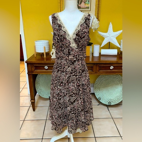 Vtg Y2K Connected Apparel Women’s Sleeveless Paisley Floral Lace Trimmed Dress - Picture 1 of 15